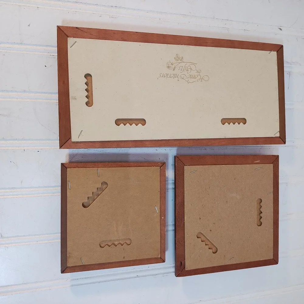 3 Vintage Homco Wood Wall Mirrors 10x5 Rectangular 4x4 5x5 Square MCM Farmhouse